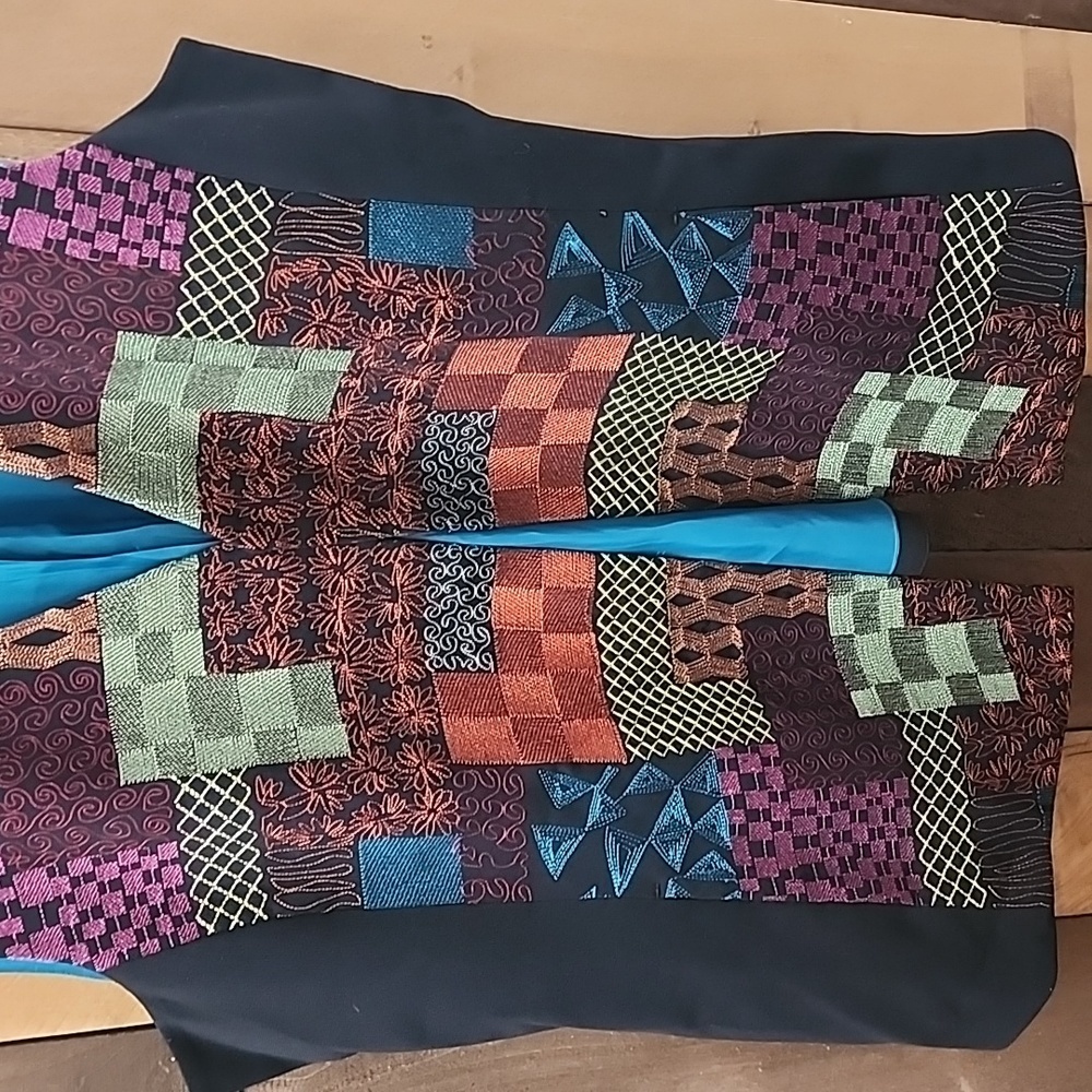Chico's Womens Size 2 Multicolor Patchwork Vest - Picture 6 of 6